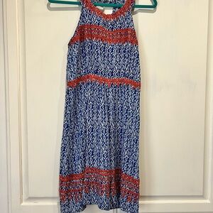 THML Blue and White Patterned Dress with Red Embroidery - Size M